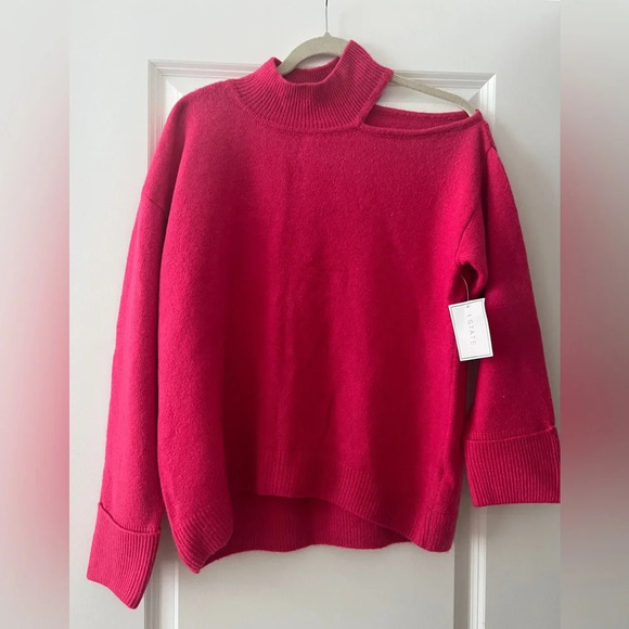 Hot Pink Could Shoulder Sweater One Shoulder Cut Out Cozy Stretch Knit Vibrant - Picture 1 of 6